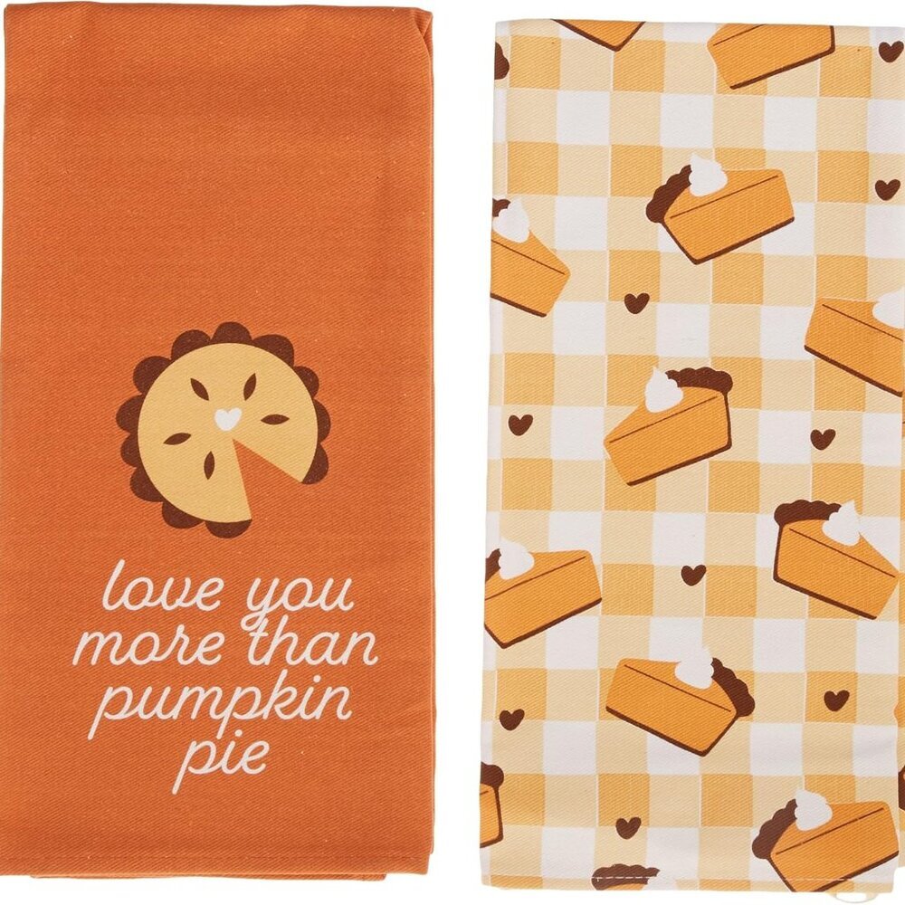 Pumpkin Pie Dish Towels, Set of 2 Thanksgiving Kitchen Towels, Fall Décor with P